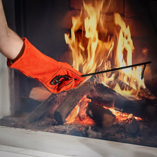 Plow & Hearth Leather Fireplace Gloves, Red