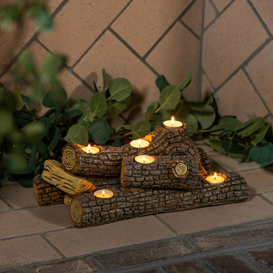 Plow & Hearth Resin Oak Logs Hearth Candle Holder
