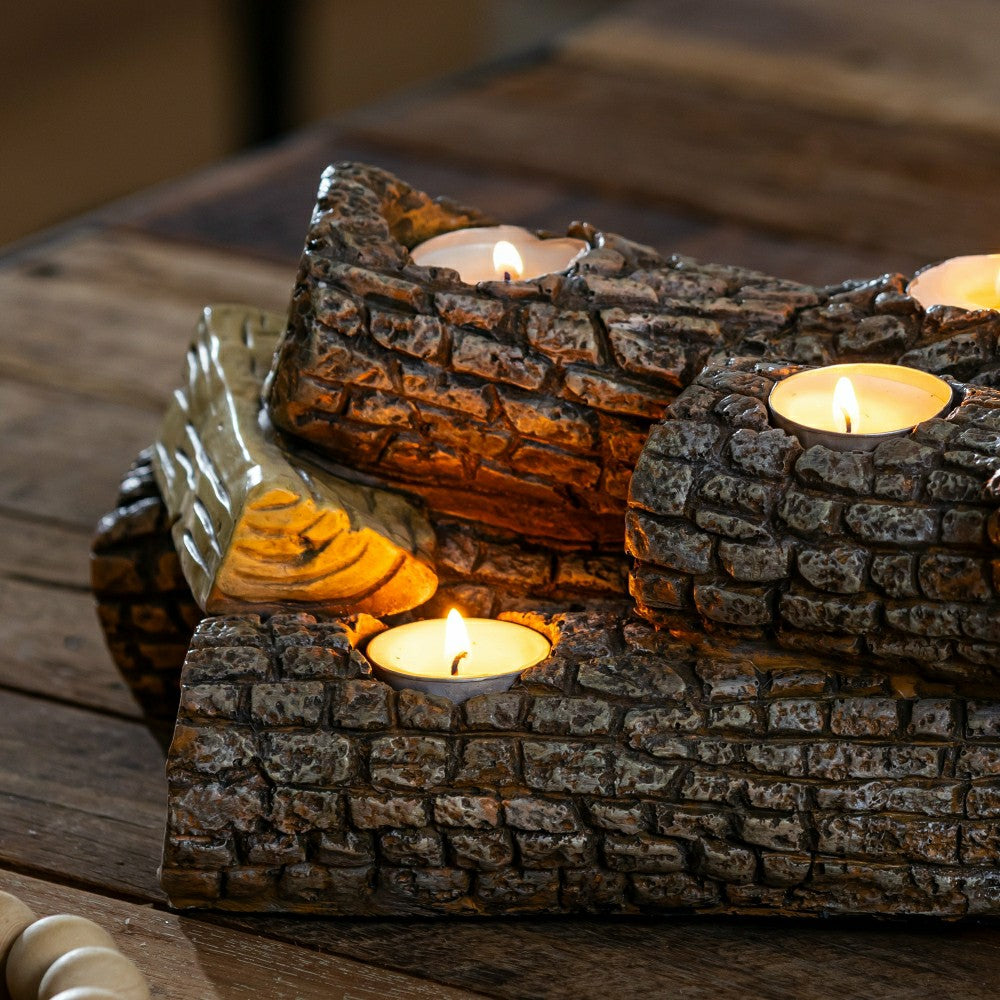 Plow & Hearth Resin Oak Logs Hearth Candle Holder