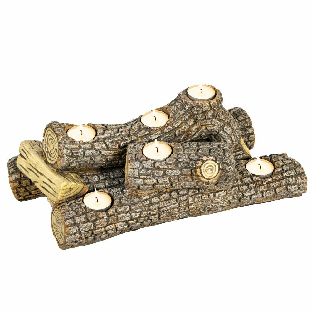 Plow & Hearth Resin Oak Logs Hearth Candle Holder