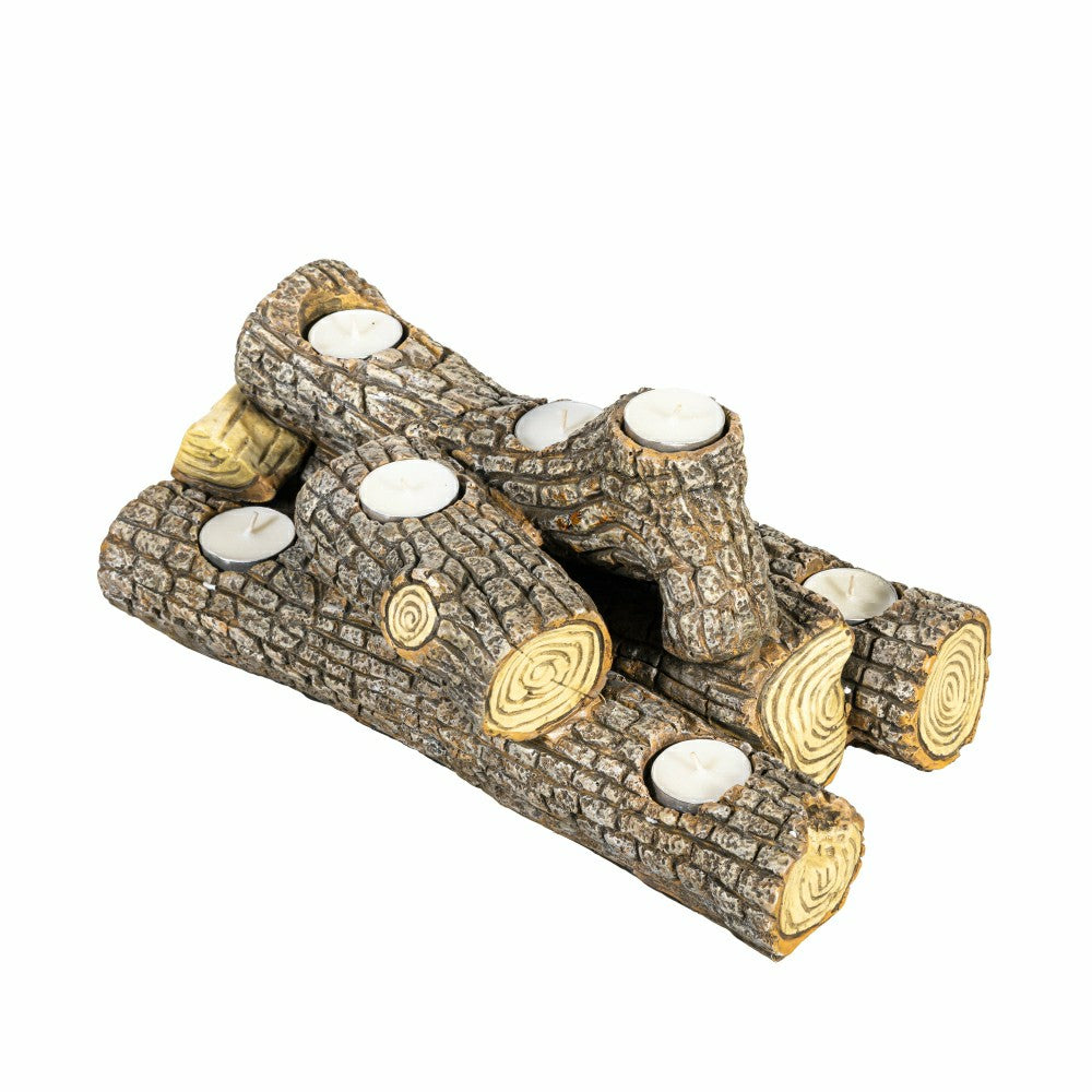 Plow & Hearth Resin Oak Logs Hearth Candle Holder