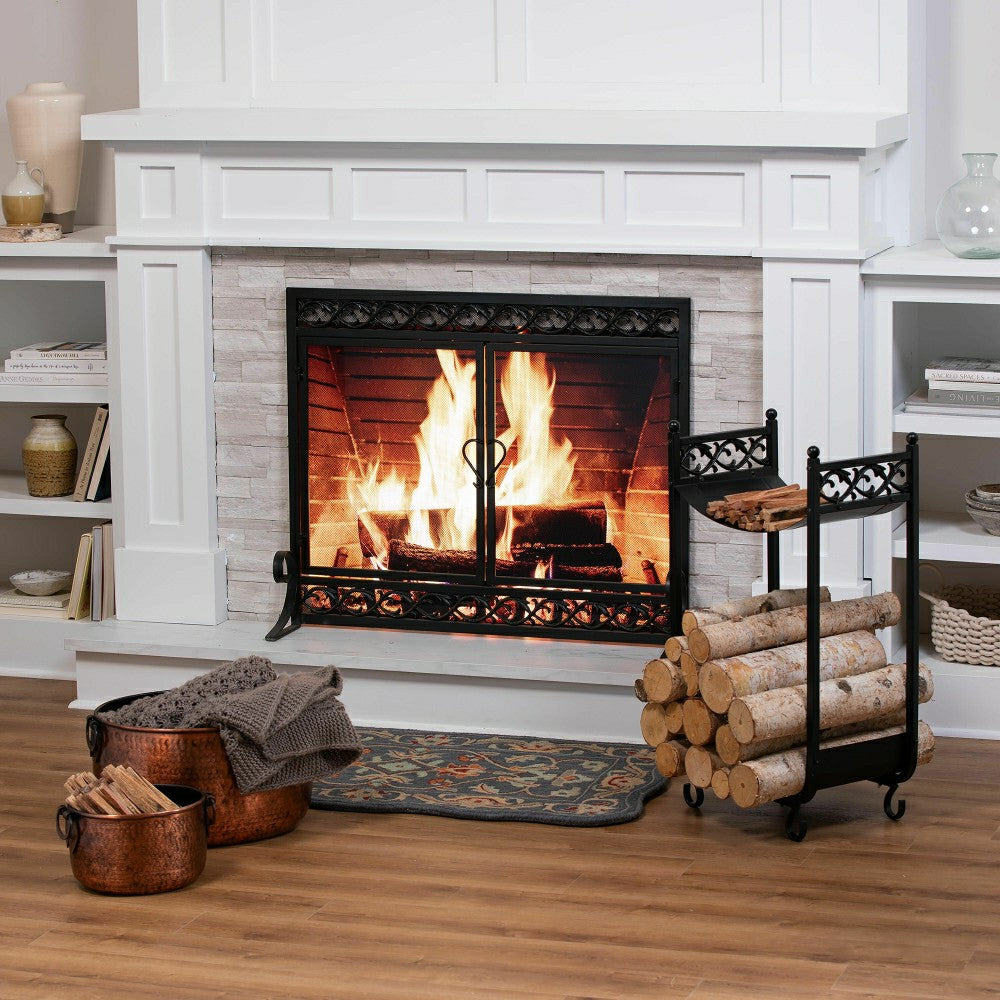 Plow & Hearth Large Cast Iron Scrollwork Fire Screen w/Doors