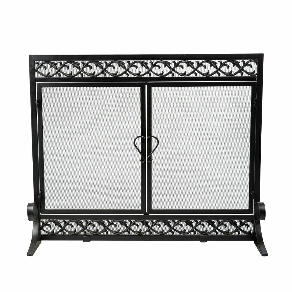 Plow & Hearth Large Cast Iron Scrollwork Fire Screen w/Doors
