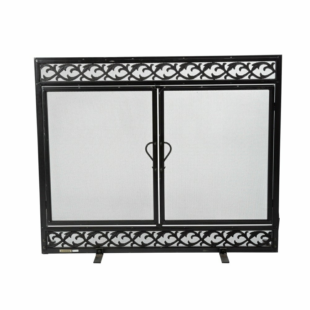 Plow & Hearth Large Cast Iron Scrollwork Fire Screen w/Doors