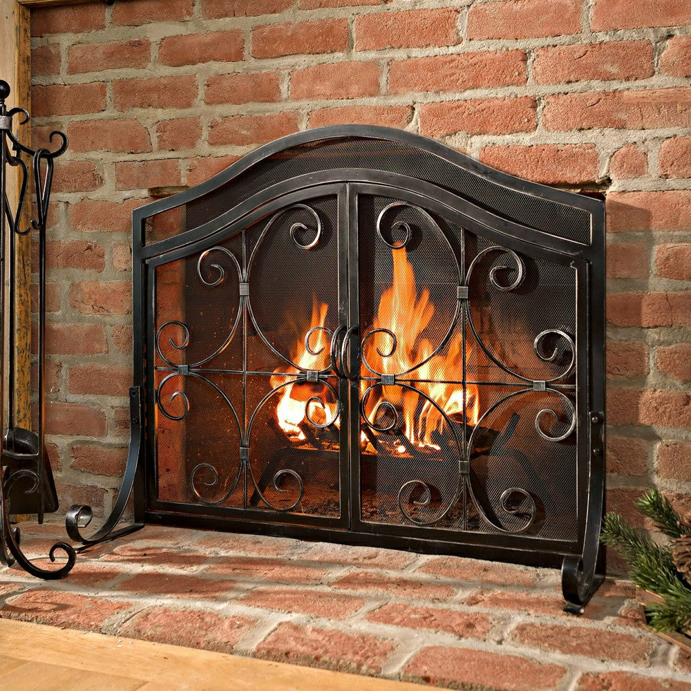 Plow & Hearth Small Crest Fireplace Screen With Doors