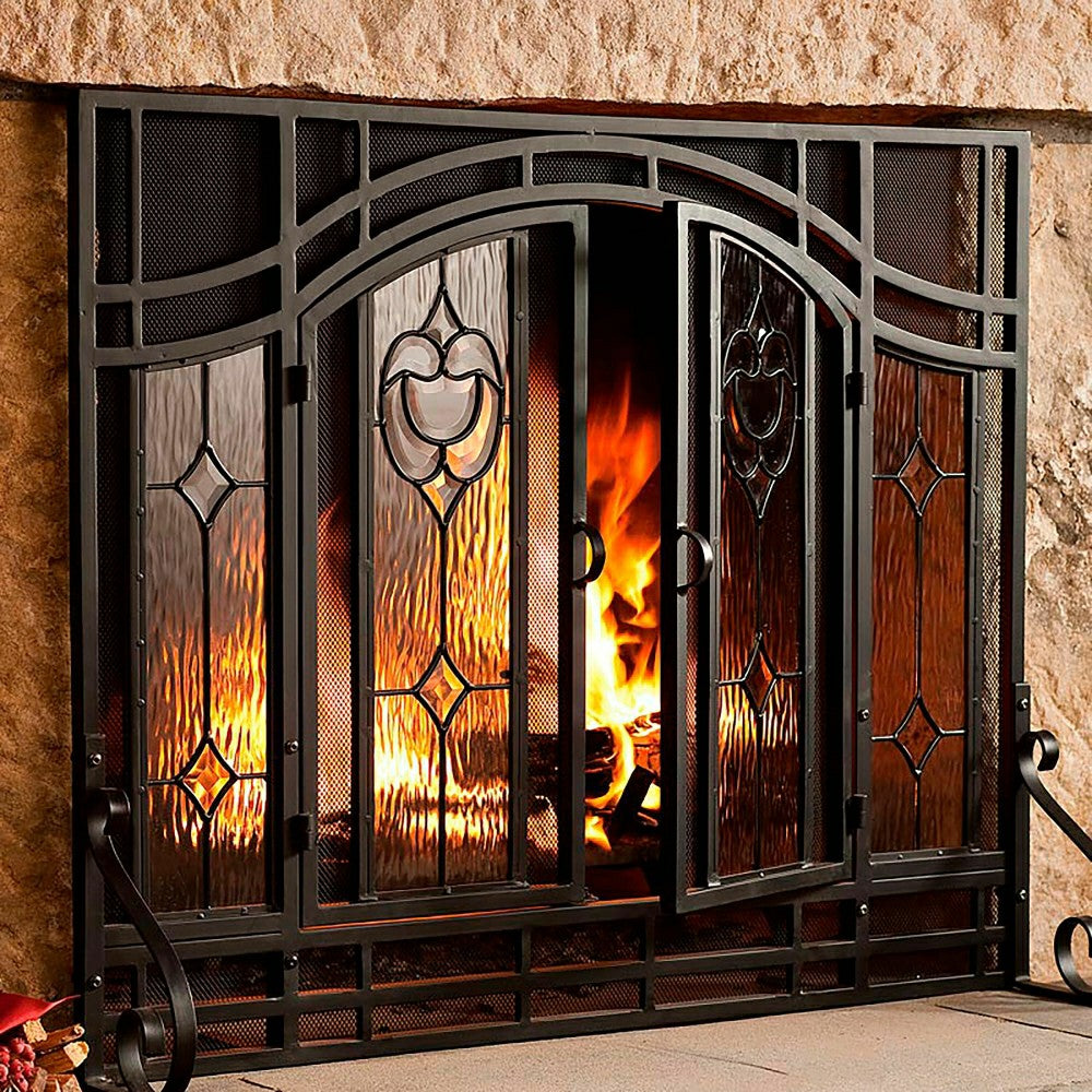 Plow & Hearth Floral Glass Panel Screen