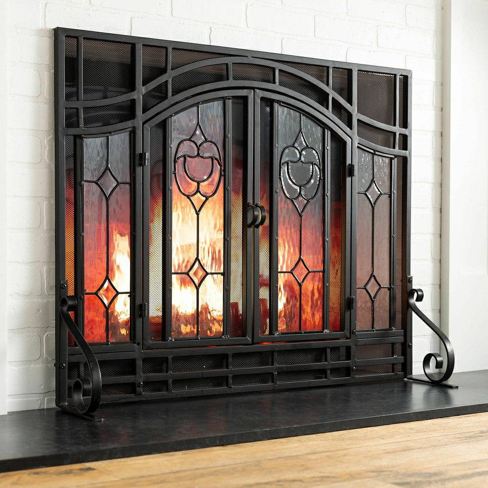 Plow & Hearth Floral Glass Panel Screen