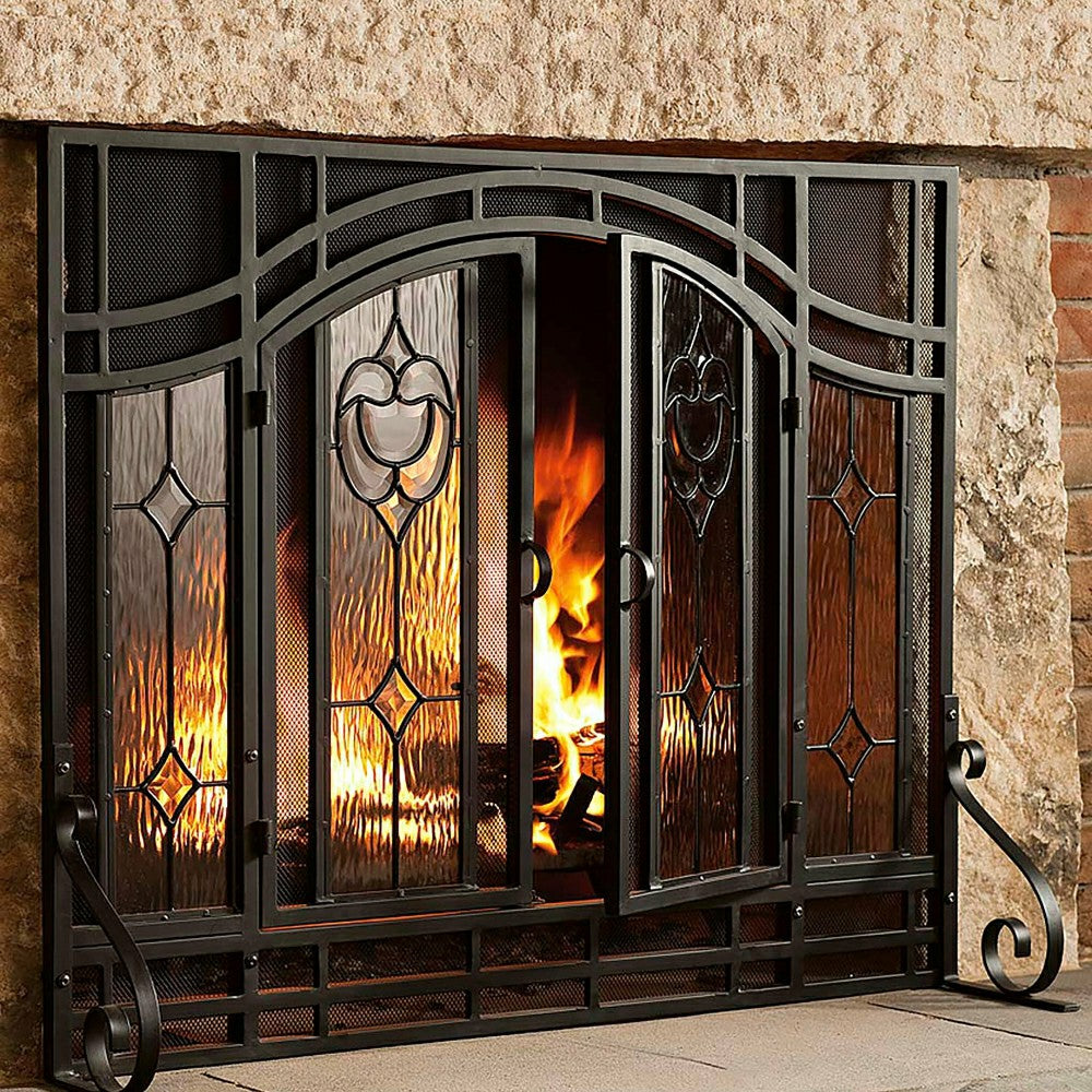 Plow & Hearth Floral Glass Panel Screen