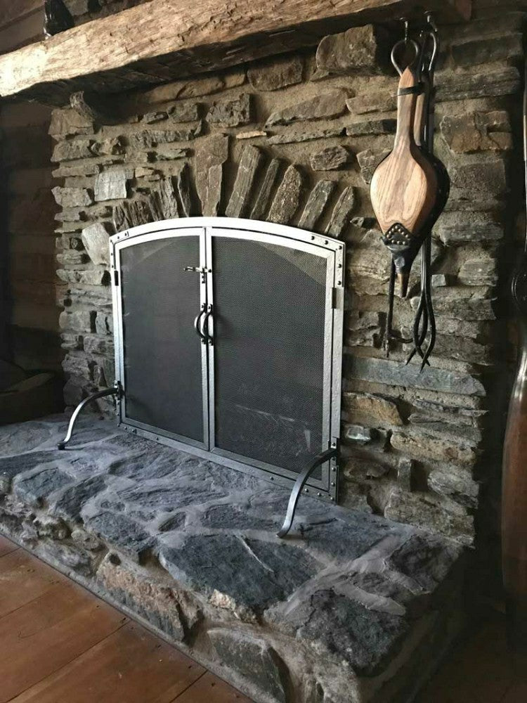 Plow & Hearth Old World Forged Iron Arched Door Fireplace Screen