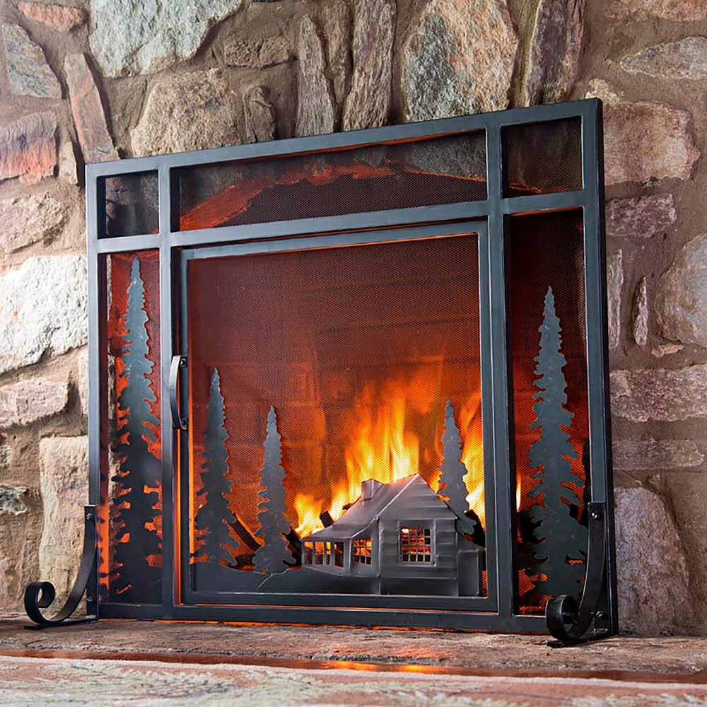 Plow & Hearth Small Mountain Cabin Fire Screen With Door