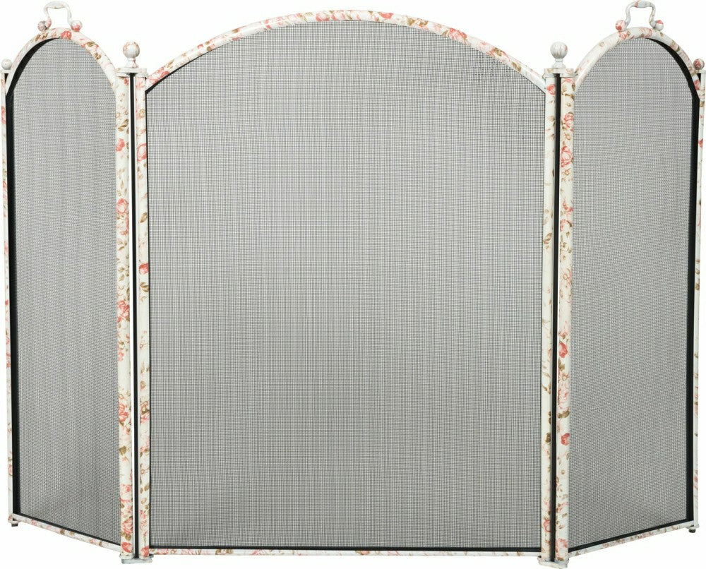 Plow & Hearth 3 Fold Arched Fireplace Screen, Floral Design