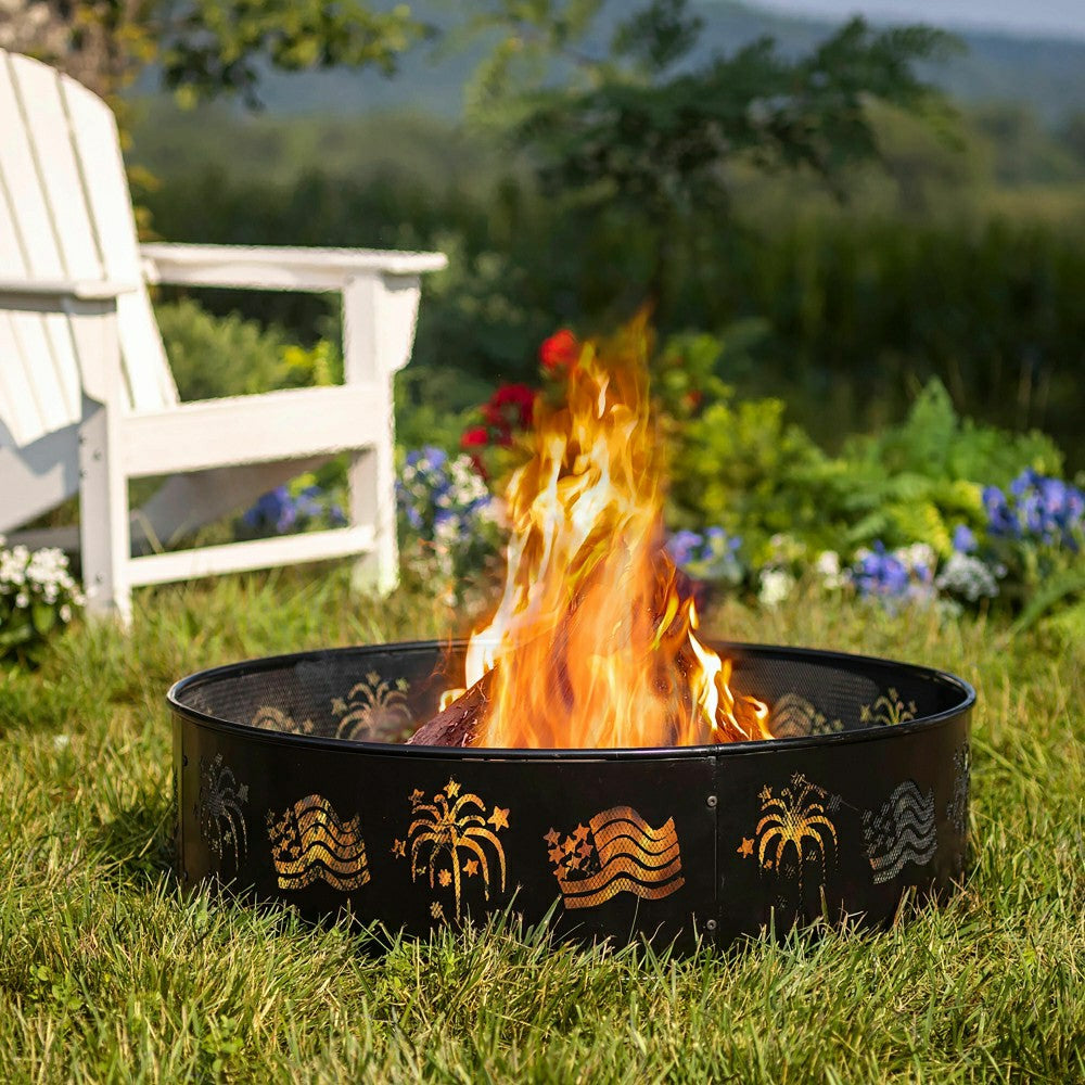 Plow & Hearth Flags and Fireworks Metal Fire Ring
