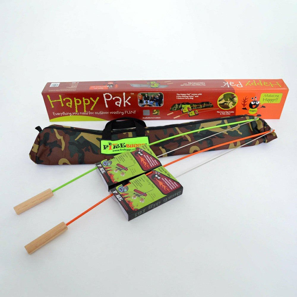 Plow & Hearth 3-Piece Campfire Cooking Fishing Rod Roasters with Camo Bag Set