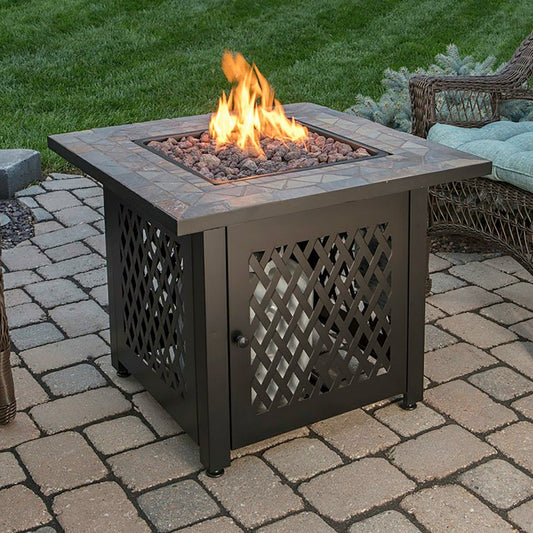 Plow & Hearth Dolan Outdoor LP Gas Fire Pit with Slate Tile Top, 30"