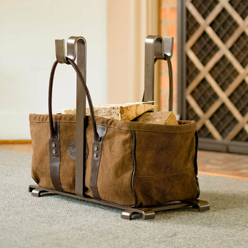 Plow & Hearth Heavy Duty Canvas Log Carrier w/Leather Handles