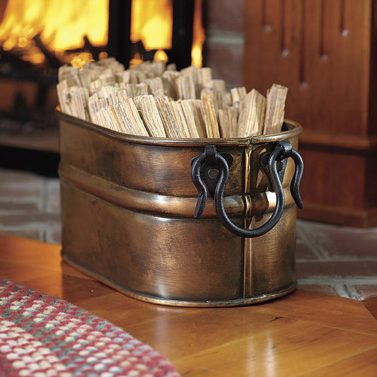 Plow & Hearth Small Metal Firewood Bucket w/Copper Finish