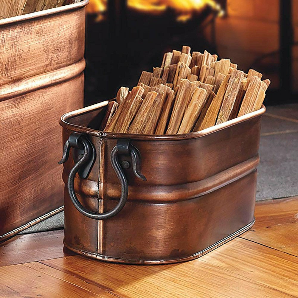 Plow & Hearth Small Metal Firewood Bucket w/Copper Finish