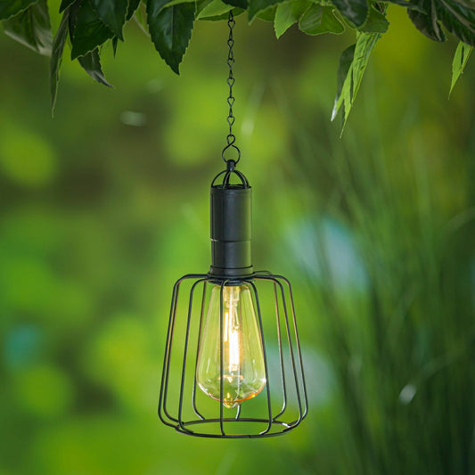 Plow & Hearth 19.6" Solar Hanging Lantern with Chain and LED Bulb, Squared