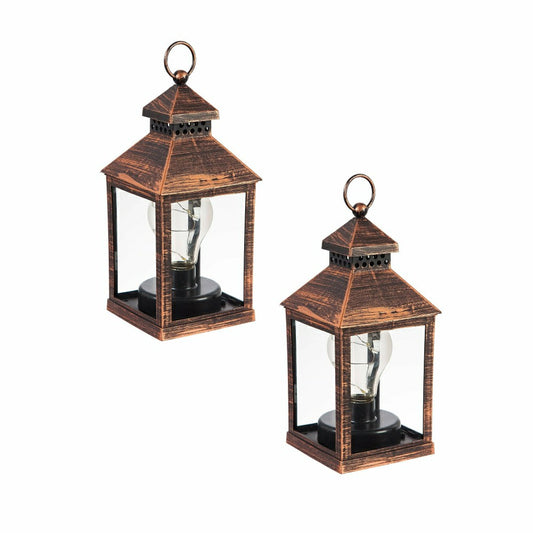 Plow & Hearth 8.5"H Battery Operated Twinkling Light Bulb Lantern, Brushed Bronze; S