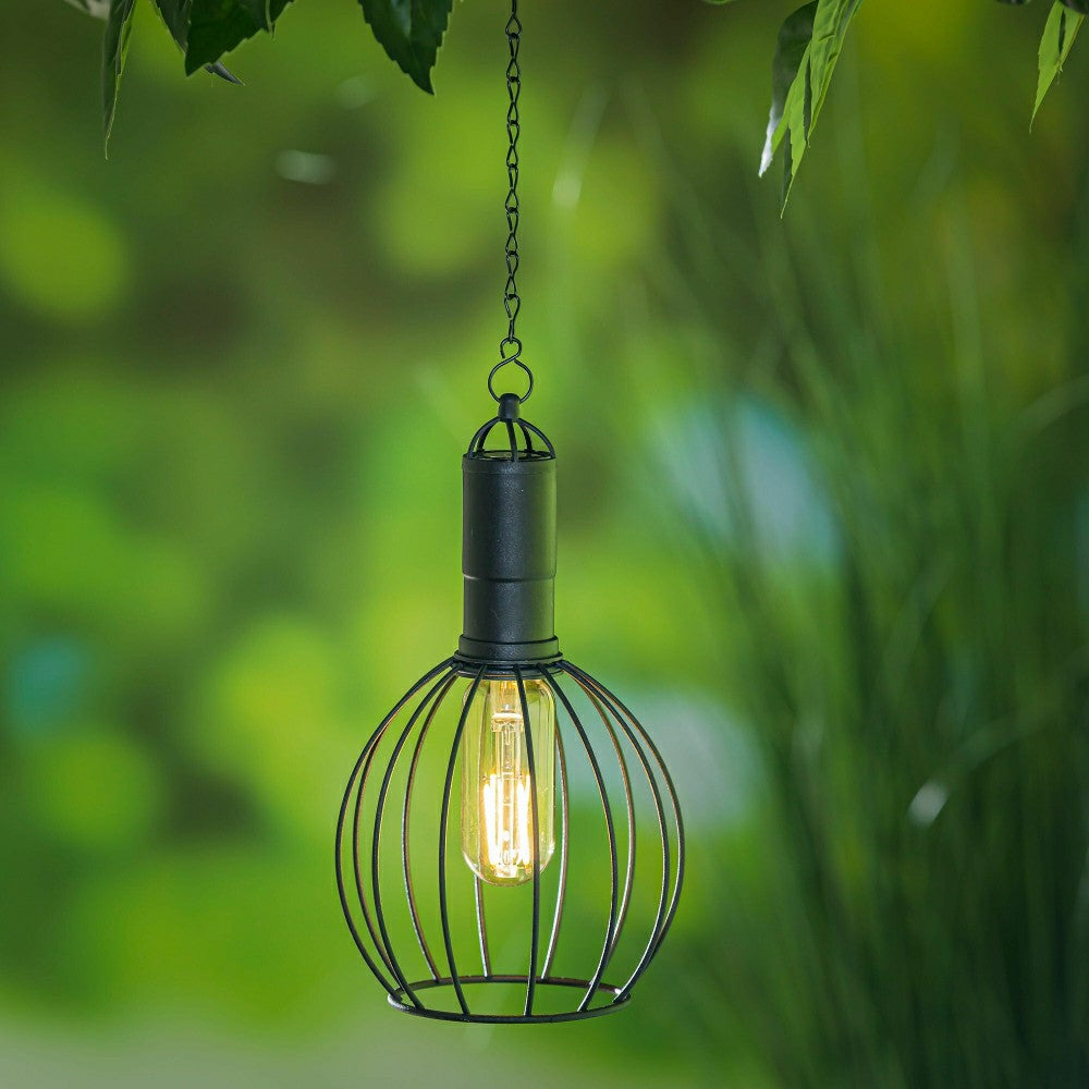 Plow & Hearth 19.6" Solar Hanging Lantern with Chain and LED Bulb, Rounded
