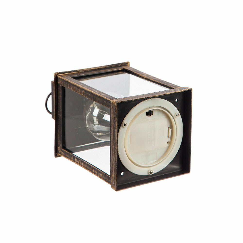 Plow & Hearth 8.5"H Battery Operated Twinkling Light Bulb Lantern, Black with Brushe