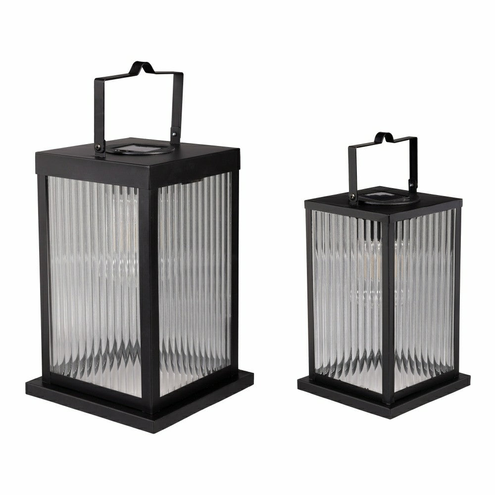 Plow & Hearth Solar Metal Lantern with Edison Bulbs, Set of 2