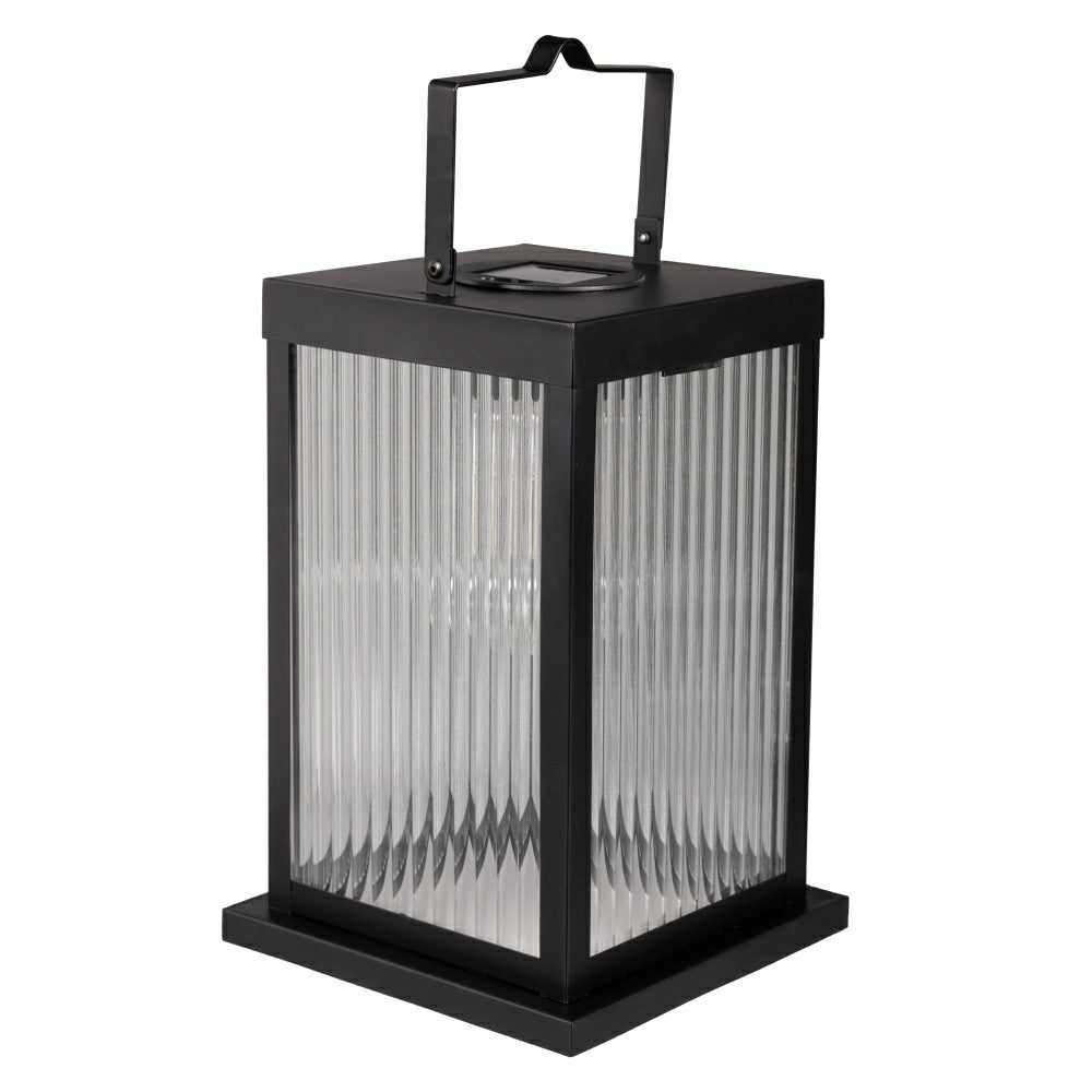Plow & Hearth Solar Metal Lantern with Edison Bulbs, Set of 2
