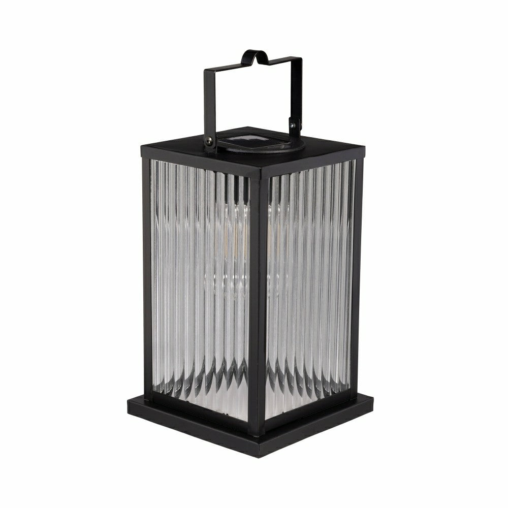 Plow & Hearth Solar Metal Lantern with Edison Bulbs, Set of 2