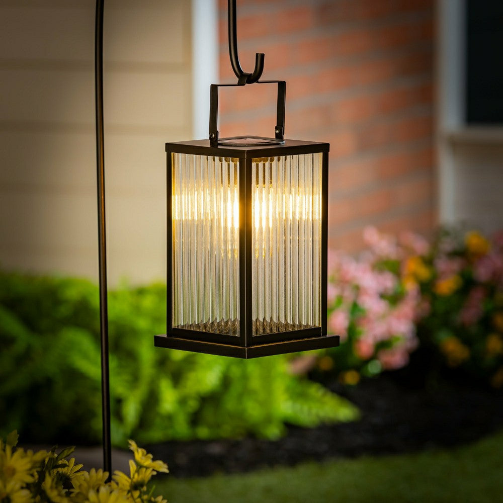 Plow & Hearth Solar Metal Lantern with Edison Bulbs, Set of 2