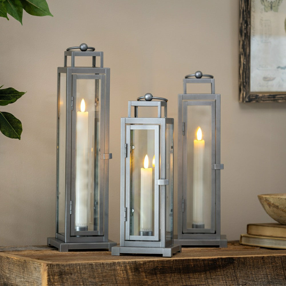 Plow & Hearth Tower Lantern LED Tapered Set of 3 with Gray Finish
