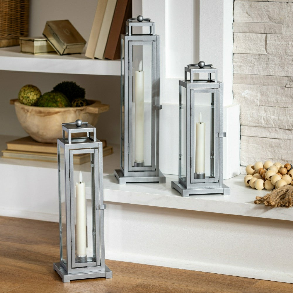 Plow & Hearth Tower Lantern LED Tapered Set of 3 with Gray Finish