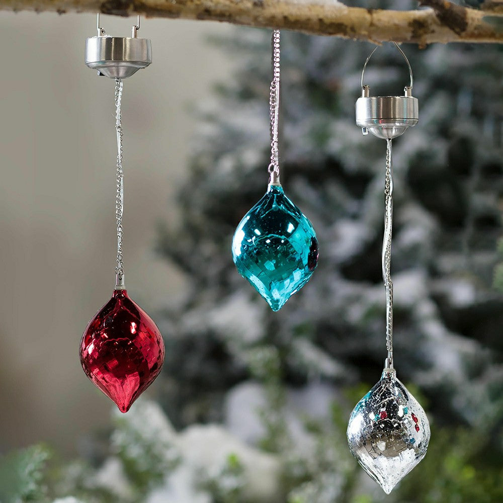 Plow & Hearth Color Changing Mercury Glass Solar Ornaments, Set of 3