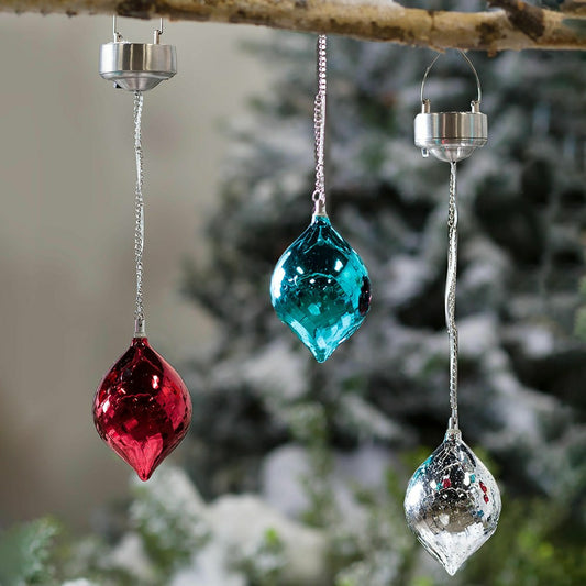 Plow & Hearth Color Changing Mercury Glass Solar Ornaments, Set of 3