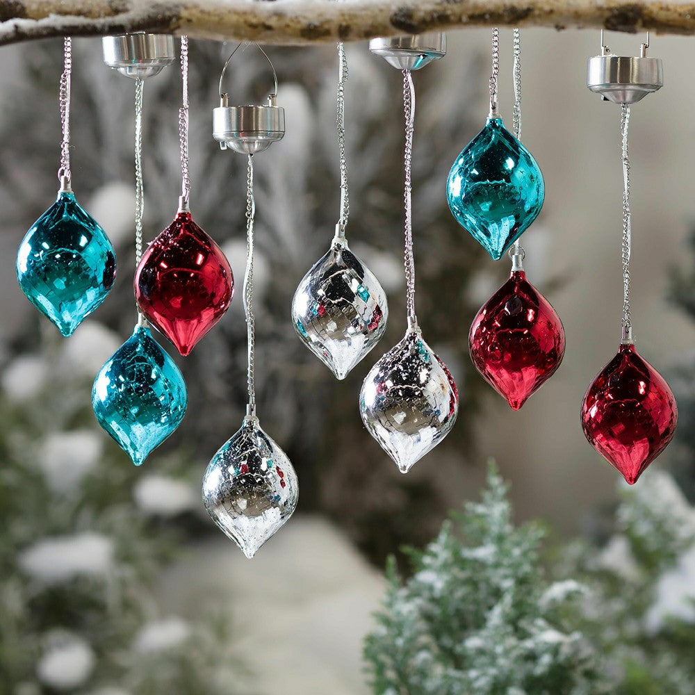Plow & Hearth Color Changing Mercury Glass Solar Ornaments, Set of 3