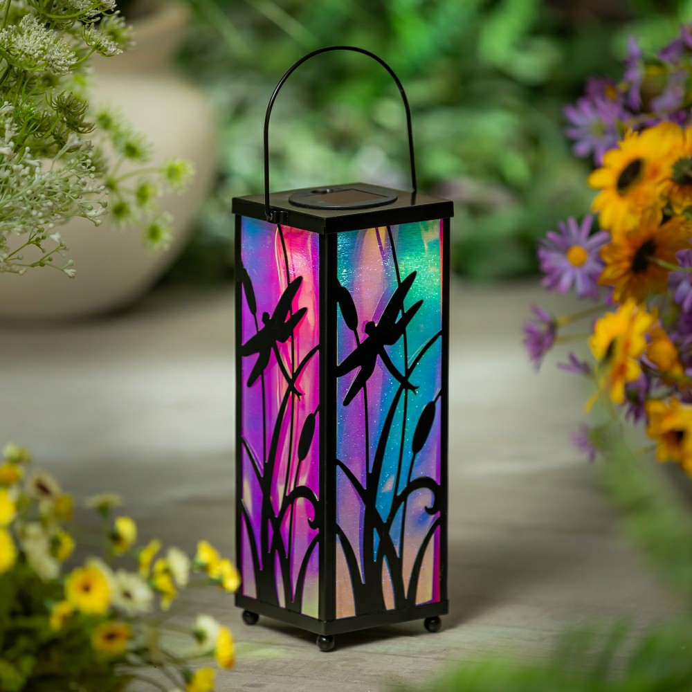 Plow & Hearth Iridescent Dragonfly Solar Lantern, 11.4" H