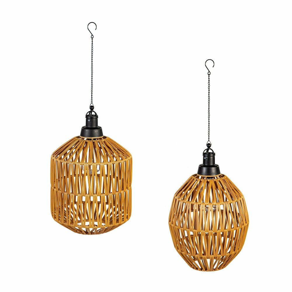 Plow & Hearth Woven Hanging Pendant Solar Lantern, Set of 2