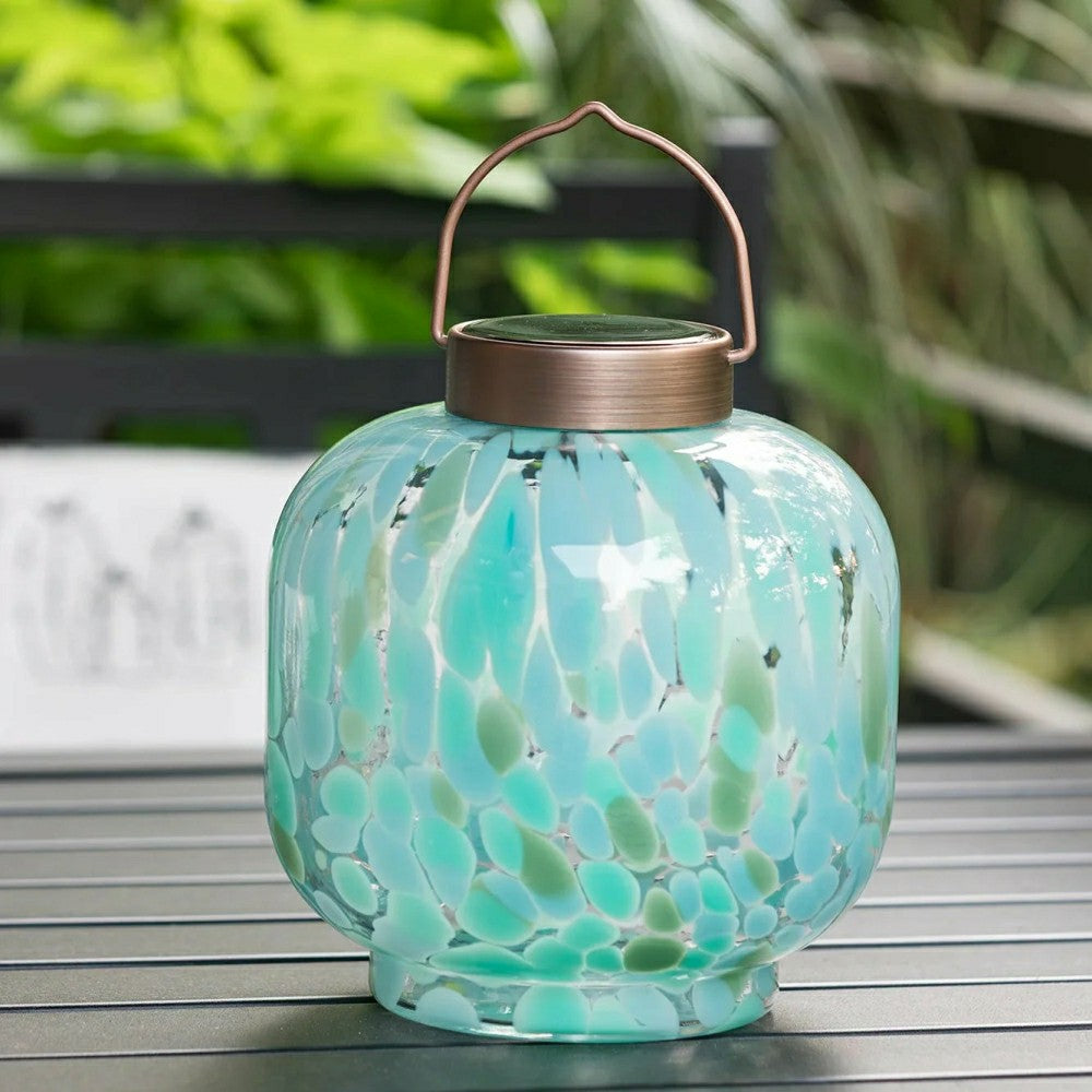 Plow & Hearth Cabin Solar Lantern Handblown Glass, 8"