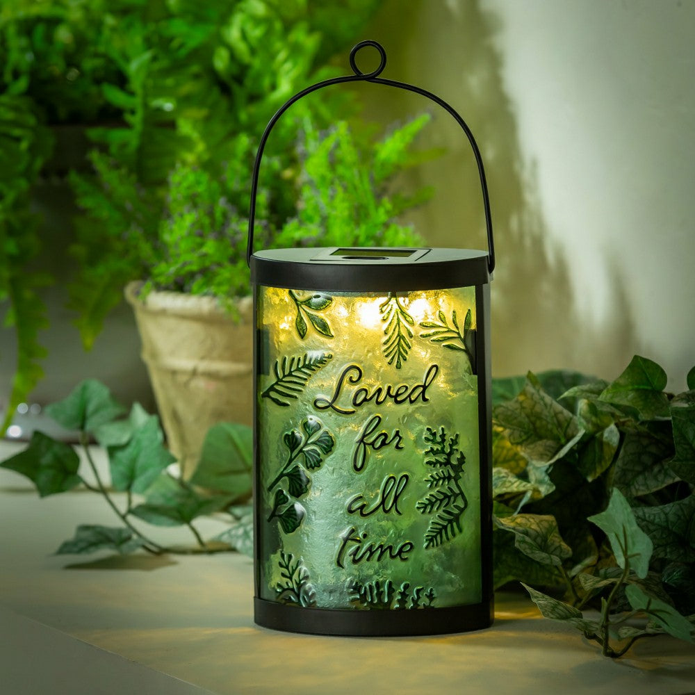 Plow & Hearth Memorial Outdoor Lamp & Lighting, Memorial Fern Hand Painted Solar Lan
