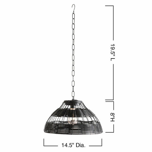 Plow & Hearth All-Weather Wicker Solar Pendant Lamp, Small, Black