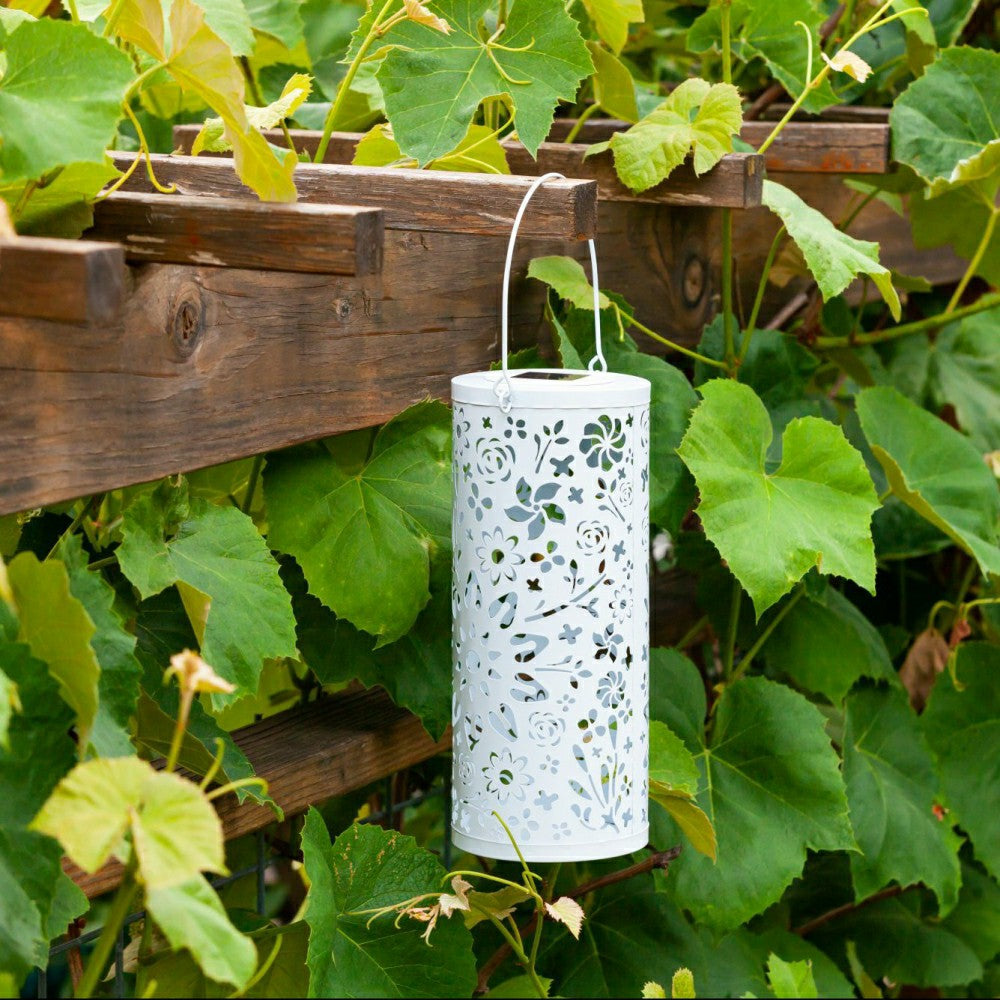 Plow & Hearth Bloom Punched Metal Solar Lantern - White