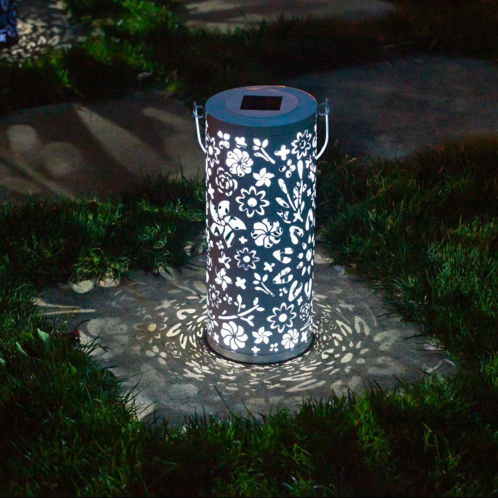 Plow & Hearth Bloom Punched Metal Solar Lantern - White