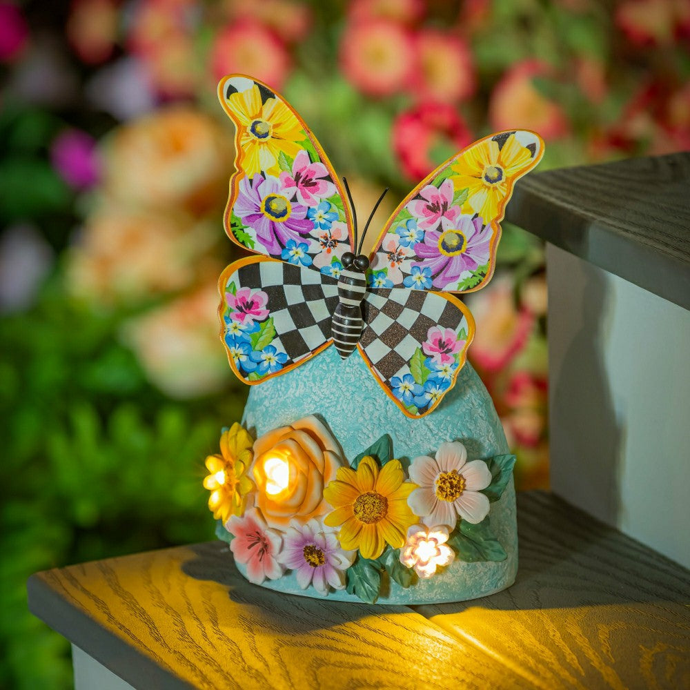 Plow & Hearth Courtly Check Butterfly Metal LED Solar Garden Statue