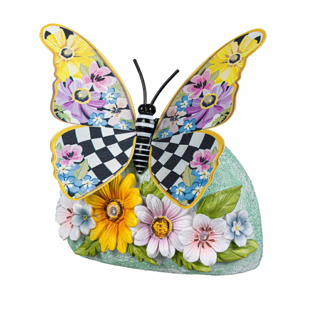 Plow & Hearth Courtly Check Butterfly Metal LED Solar Garden Statue