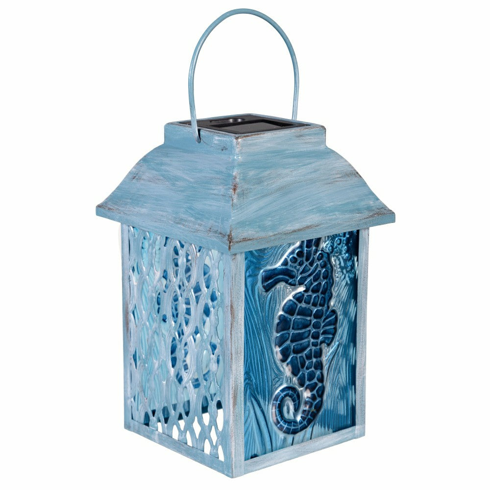 Plow & Hearth Seaside Retreat Outdoor Lamp & Lighting Glass Seahorse Solar Lantern