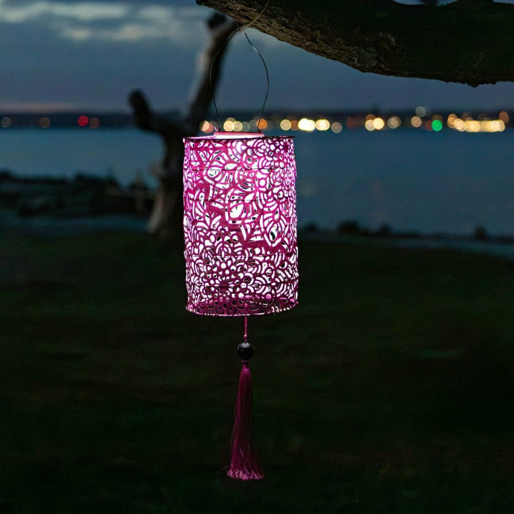 Plow & Hearth Soji Stella - Tassel Cylinder - 7.5" Solar Lantern