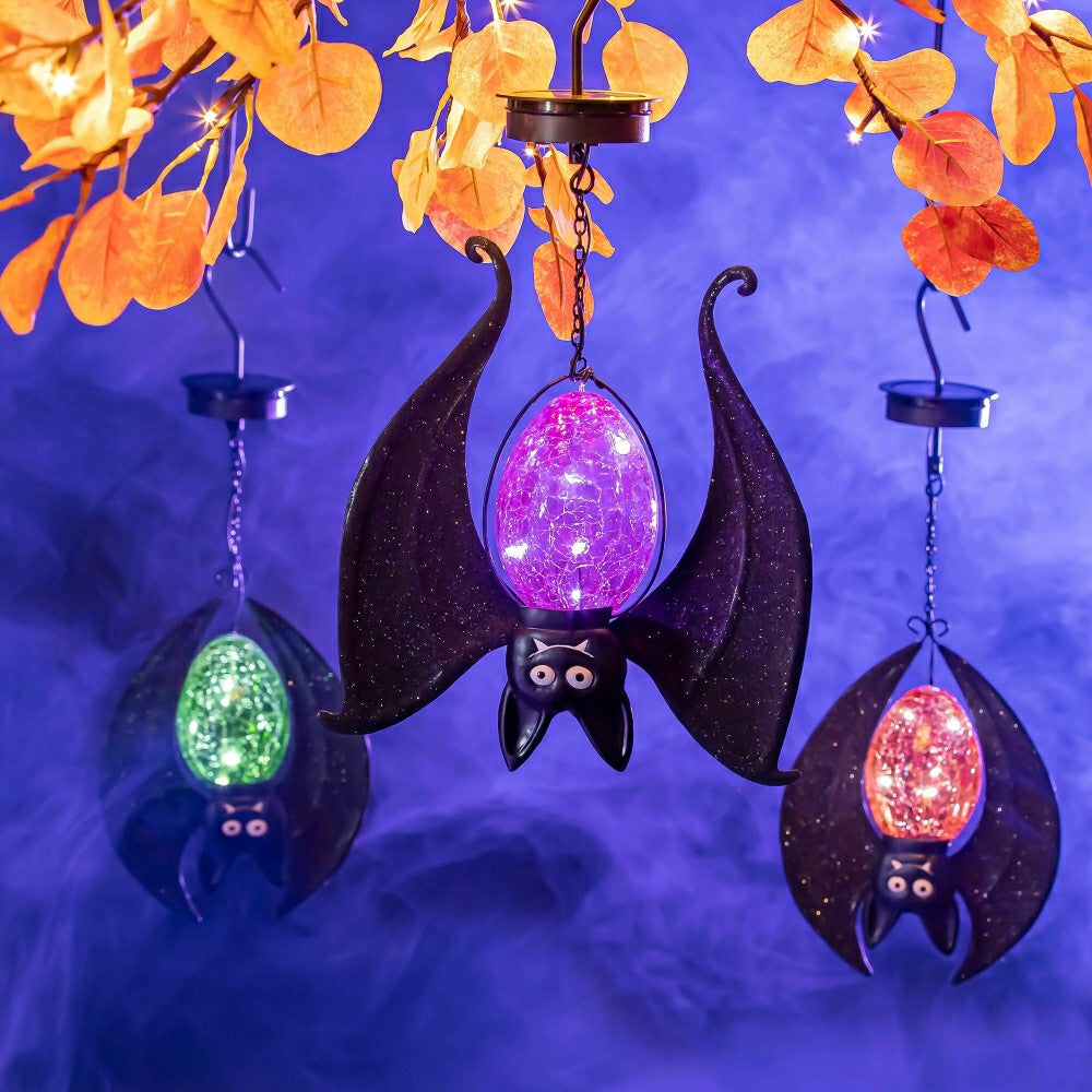 Plow & Hearth Solar Halloween Hanging Bats, Set of 3