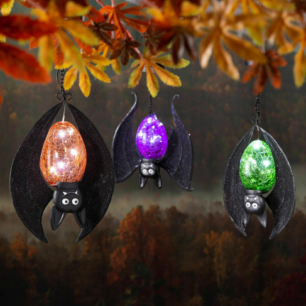 Plow & Hearth Solar Halloween Hanging Bats, Set of 3