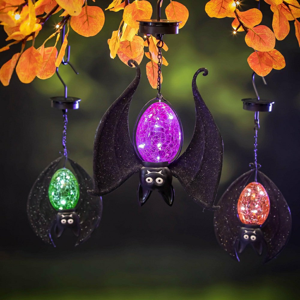 Plow & Hearth Solar Halloween Hanging Bats, Set of 3