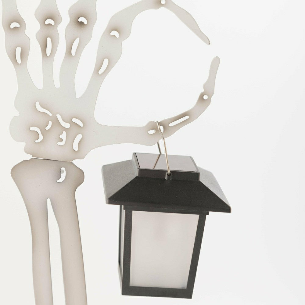 Plow & Hearth Halloween Skeleton Arm Metal Stakes with Solar Lanterns, Set of 2