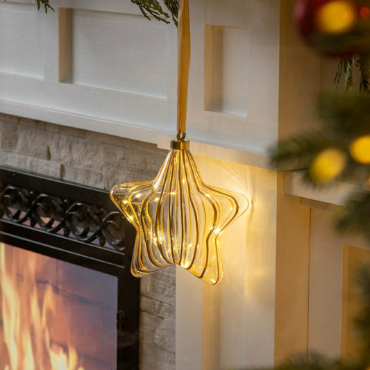 Plow & Hearth Micro LED Silver Star Indoor Outdoor Decorative Hanging Light, Warm Wh